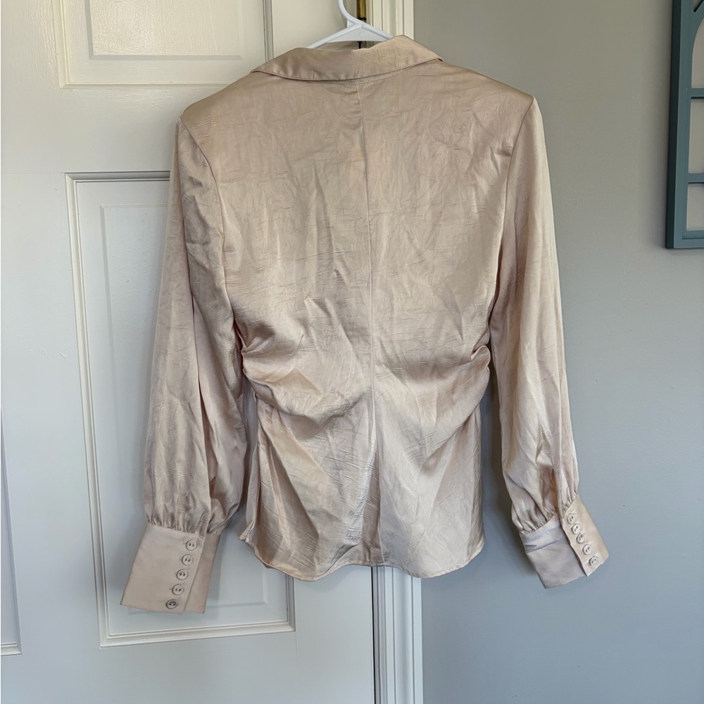 Zara Pale Pink Satin Button-Down Shirt - Picture 3 of 4